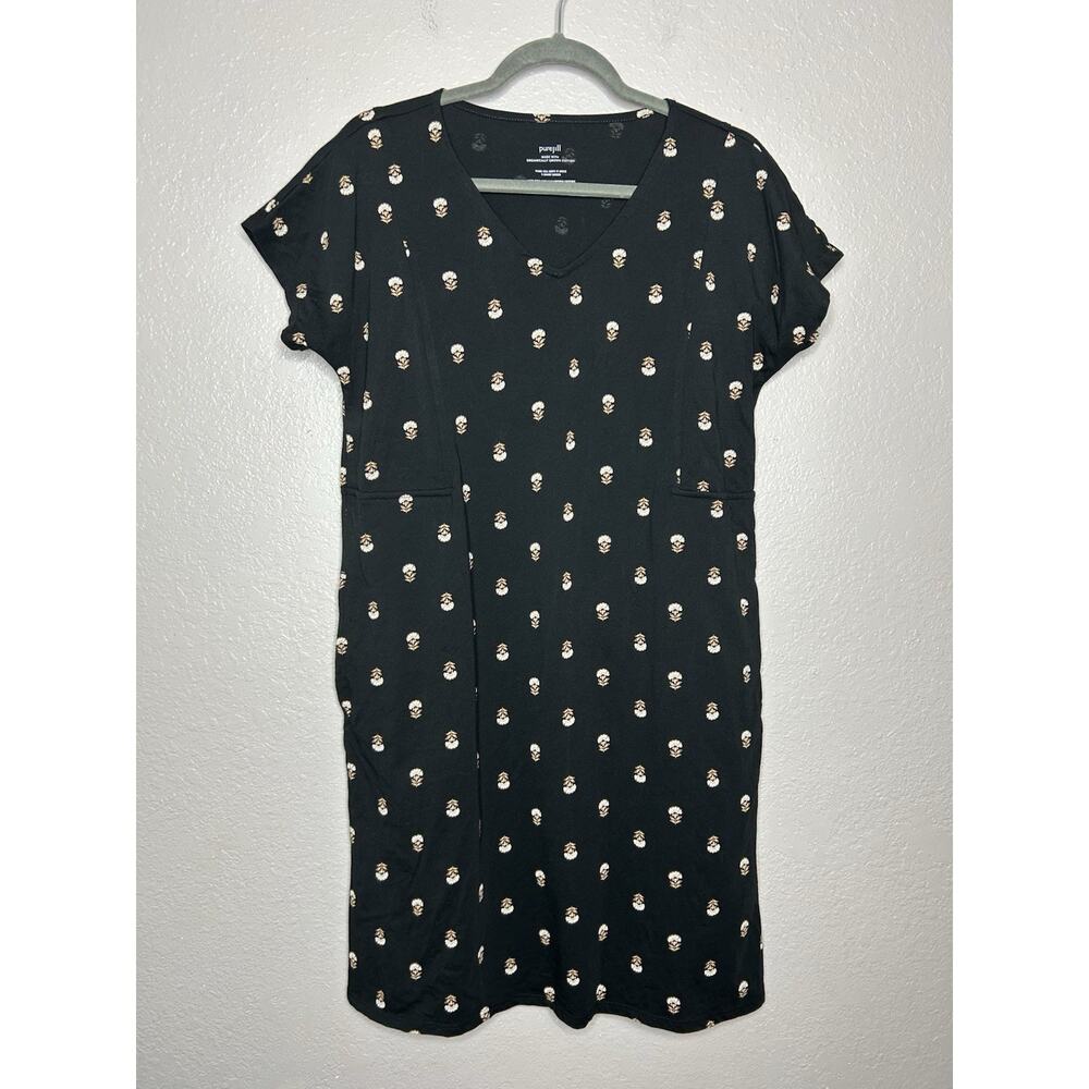 Pure Jill J Jill‎ Soft V-Neck Tshirt Dress Pockets Organic Cotton Floral Small